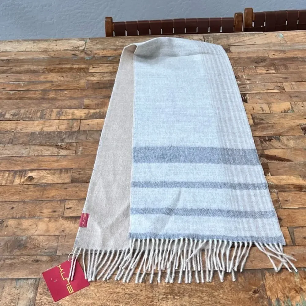 KUNA 100% Baby Alpaca Striped Fringed Scarf Made in Peru NWT
